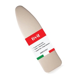 TIVIT Ironing Board Cover 18 x 49 - Made in Italy - Wide Chemical Free Eco-Friendly Padded Covers - Unbleached, Untreated Natural Cotton & Wool Pad - 2 Layer, 3 Fastener Straps, Pull Bungee Cord
