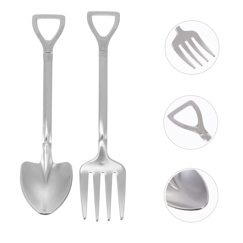 KICHOUSE 2pcs Stainless Steel Shovel Design Cutlery Set Multipurpose Fork