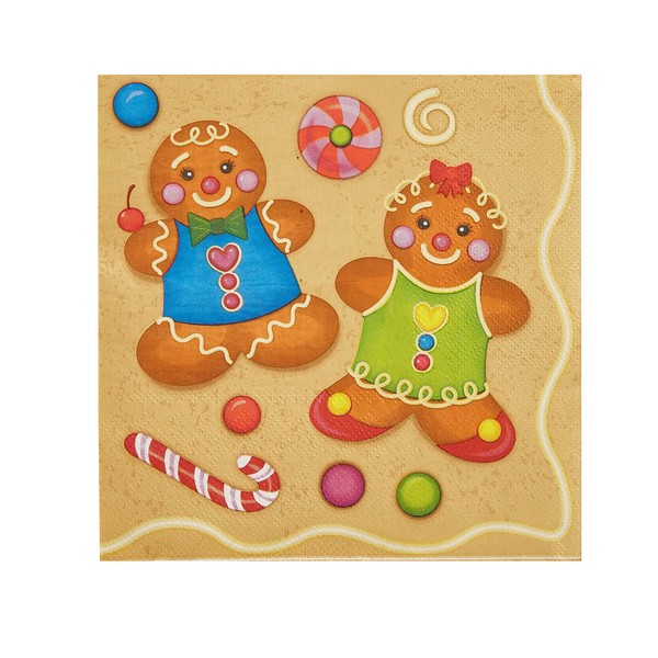 Gingerbread Cookie Napkins, Christmas Holiday Party Supplies (6.5 x 6.5 In, 100 Pack)