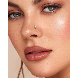 COCHARM 14K Solid Gold Nose Stud 20g Yellow Gold L Bend Nostril Opal Nose Stud 7mm Long Nose Piercing 14kt Real Gold Nose Stud Nose Ring Sparkling CZ Nickle Free Nose Bone