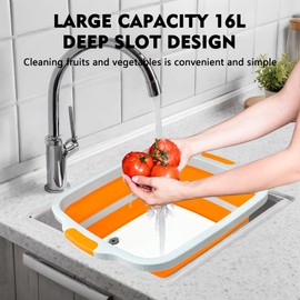 2.0-BBQ Collapsible Cutting Board For Meal Prep- Food Storage with lid- Meat Shredder Claws Tool- BBQ Prep Tub with Lid -Orange