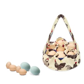 WEZCHUGHAOL Rustic Striped Egg Collecting Basket for Home and Garden - Chicken Egg Holder and Collector for Housewives Egg stockpile (beige chicken)