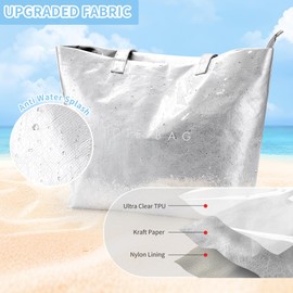 KALIDI PVC Zipper Tote Bag, Kraft Paper Beach Bag Large Hobo Carry All Travel Shopping Handbag Plastic Shoulder Bag