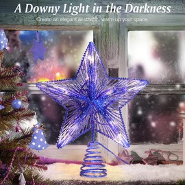 Lewondr Christmas Star Tree Topper, USB Powered Remote Controlled 6H Timer Tree Star with Lights and Sequins, Christmas Tree Topper Lighted for Home Holiday Xmas Tree Christmas Decoration, Blue