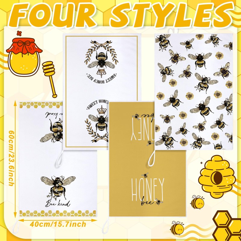 Tegeme 4 Pcs Christmas Bee Kitchen Tea Towel Honey Bee
