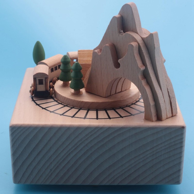 Giilayky Wooden Musical Box Featuring Mountain Tunnel With Small Moving