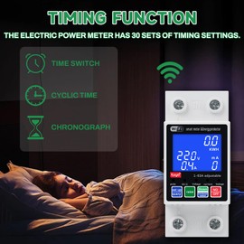 Jadeshay TUYA WiFi Smart Energy Meter Intelligent Circuit Breaker Switch DIN Rail 2P AC230V 63A Smart Electricity Meter with Backlight, Over-Under Voltage Protection Power Monitor