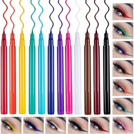 12 Colores Waterproof Eyeliner, Líquido Mate Larga Duración EyeLiner | Delineador De Ojos Resistente Al Agua Y Antimanchas para Cosplay Long Lasting Herramientas Maquillaje Regalo para Mujer