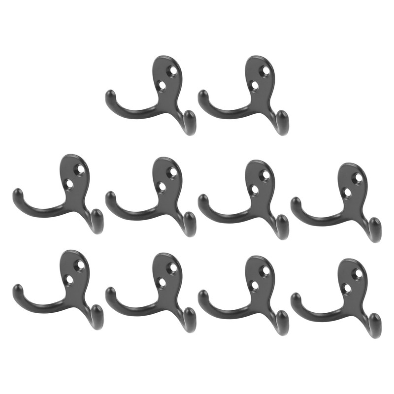 10pcs Black Double Prong Coat Hooks Wall Mounted Retro High