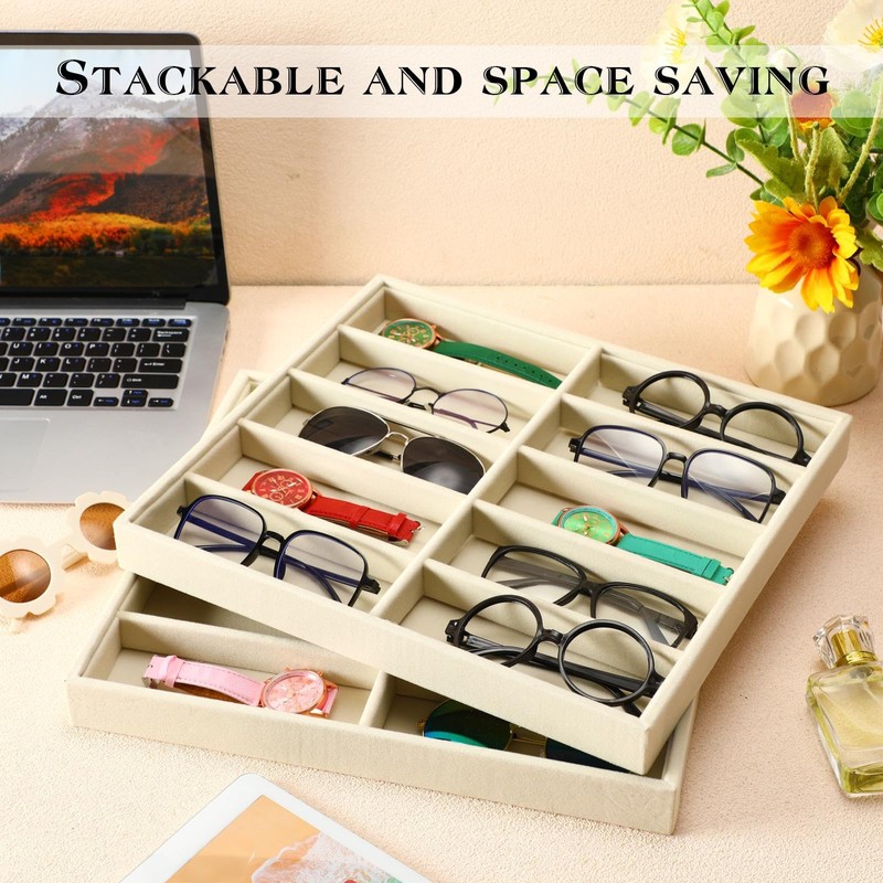 Batiyeer Sunglasses Organizer Storage Tray 10 Grids Eyewear Watch Holder