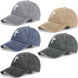 Cutecrop 5 pcs Christian Hats Jesus Faith Cross Hat for Men Women Vintage Washed Plain Baseball Cap(Multicolor)