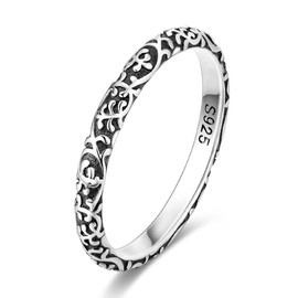 NARMO 925 Sterling Silver Women's Rings, Moon and Star Ring, Evil Eye Ring, Colourful Cubic Zirconia Ring, Stackable Vintage Rings, Statement Rings for Women, Size 52–60 mm, Sterling Silver