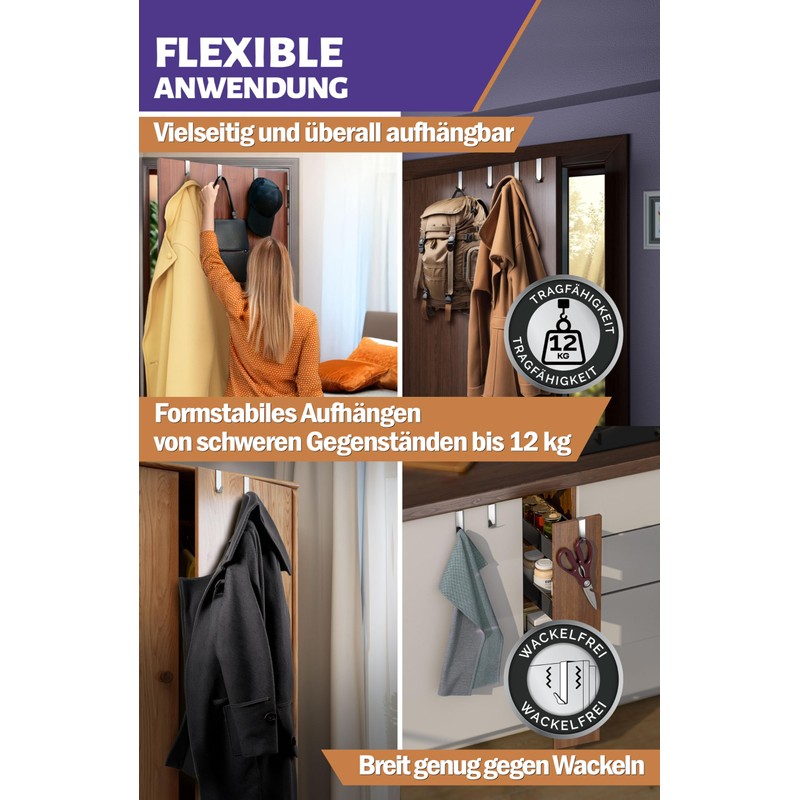 Menz Premium Door Hooks Set of 6 Stainless Steel 2