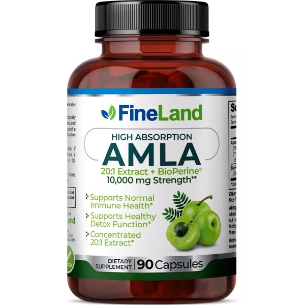 Fineland 90cap Fruta Amla Extracto Concentrad 20:1 Bioperine 10,000mg