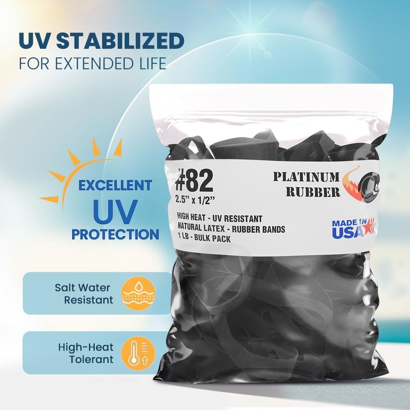Black #82 Extra Wide Large Premium Outdoor Rubberbands, Made in
