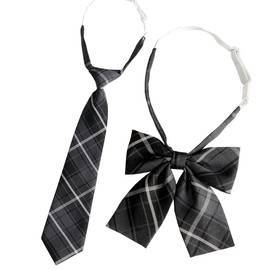 REFLEC School Ribbon, Necktie, 2-Piece Set, Girls' Uniform Ribbon, School Uniform, Middle School, High School Ribbon Entrance Ceremony, Graduation Ceremony, DK JK School Ribbon, dark grey 2