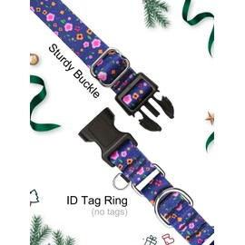 JOOCPUP Martingale Collar for Dogs, Adjustable Soft Nylon Dog Collar with Buckle, Cute Special Design Pet Collar for Small Medium Large Dogs, Blue Flower M