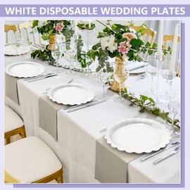 LRQSM 50 Pcs White Paper Plates 9 Inch Disposable Scalloped Dinner Plates White Dessert Plate Party Plate for Baby Shower, Wedding, Birthday