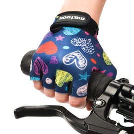 Meteor children's gel cycling gloves, BMX gloves, riding gloves, MTB gloves, kick scooter gloves for girls & boys, multicolour