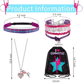 Dunzy 5 Pcs Gymnastics Gifts Gymnastics Stuff Drawstring Bag Headband Girls Bracelet Necklace Scrunchies Gymnast Party Favors for Youth Girls Boys Kids