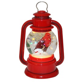 LED Lit Mini Lantern Snowglobe with Cardinal