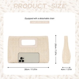 BWBIKE Women's Raffia Top Handle Bag - Elegant Straw Clutch with Chain, Summer Beach Evening Bag, Boho Envelope Handbag for Travel & Parties, beige