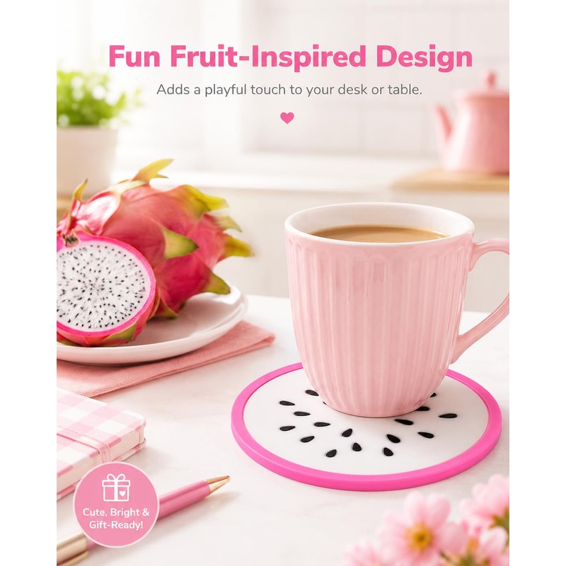 Cute Pink Fruit Drink Coaster for Cups, Mugs and Glasses,