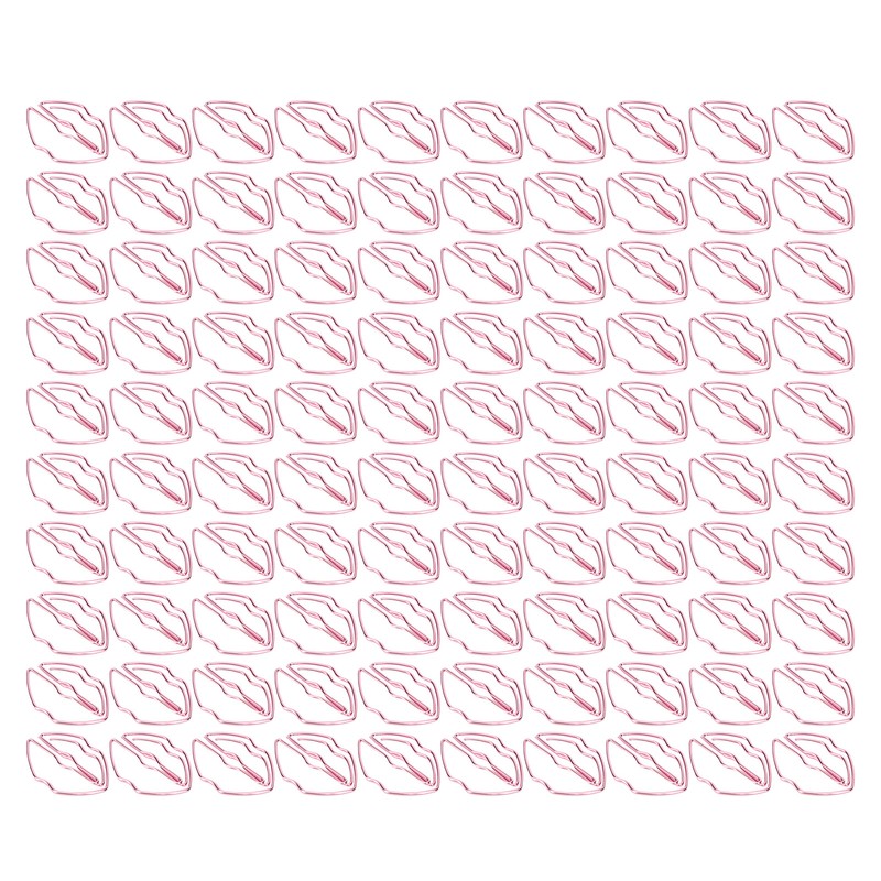100pcs Paper Clips Portable Purple Lip Shape Rustproof Electroplated Metal