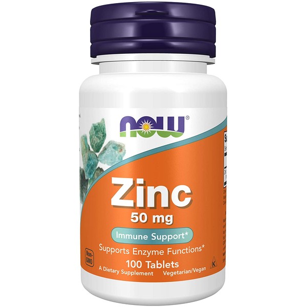 Now Foods Supplements, Zinc (Zinc Gluconate) 50 mg, Supports Enzyme Functions, Immune Support, 100 Tablets, Yellow/Gold