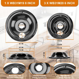 WB31M20 WB31M19 Porcelain Drip Pan Set & WB30M2 WB30M1 Electric Range Burner Element Unit Set & WB17T10006 Range Terminal Block Kit by Cenipar-Compatible with GE Hotpoint Kenmore Range/Stove