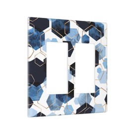 Geometric Navy Blue Abstract Marble 2 Gang Double Rocker Light Switch Cover Decor Wall Plate GFCI Switchplate Outlet Electrical Faceplate for Bathroom Kitchen Bedroom Decor