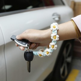 AOKSUNOVA 1 Pcs Boho Macrame Keychain Bracelet Handmade Wristlet Keyring Holder Wrist Lanyard for Women Girls