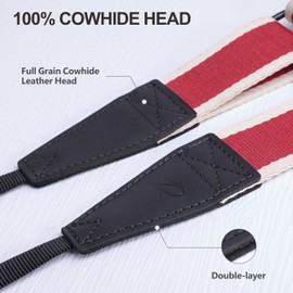 Padwa Lifestyle - Correa ajustable para cámara – 1.5 pulgadas con extremos de piel de grano completo para fotógrafos, cuello ajustable y correa de algodón cruzada de liberación rápida para cámaras y