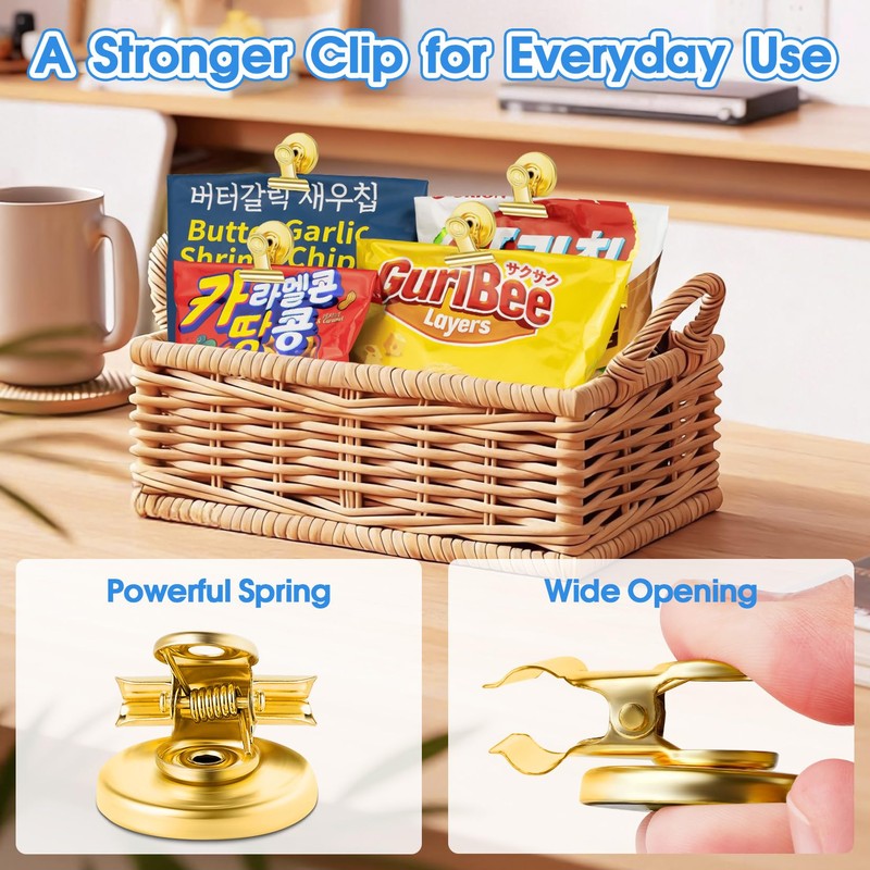 Grtard 12 Pack Gold Magnetic Clips, Fridge Magnets Refrigerator Magnets,