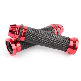 Motorcycle 7/8" CNC Hand Grips Aluminum Rubber Gel Handlebar for Sport Bike(Red)