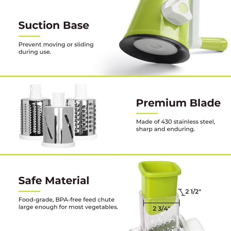X Home Rotary Cheese Grater for Kitchen, Shredder with 3