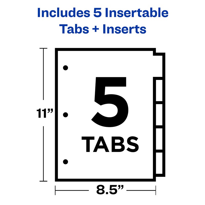Avery 5-Tab Binder Dividers, Insertable Clear Big Tabs, 1 Set