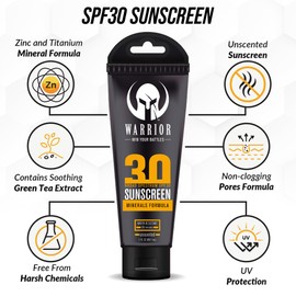 Warrior Sunscreen SPF 30 Lotion - Water & Sweat Resistant Body Lotion with SPF - Mineral Formula Lotion with Zinc & Titanium Sunscreen - Non-Toxic Sunscreen for Sensitive Skin - 3 FL OZ - Pack of 2