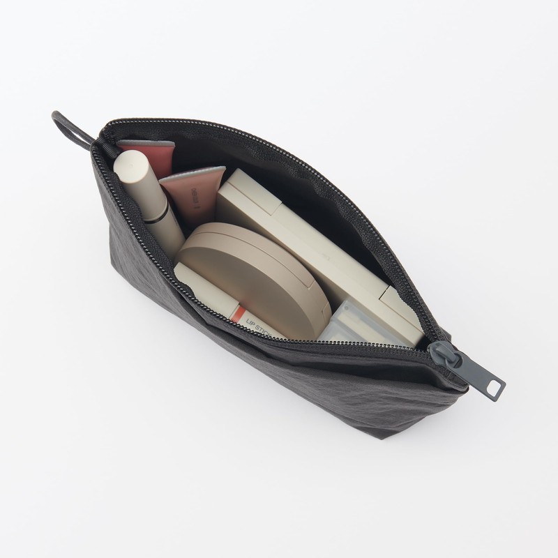 MUJI 84473883 Wrinkle Nylon Pouch with Gusset, Dark Gray, M,