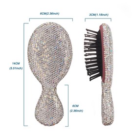 Blueshyhall Hair Brush with Rhinestone Glitter, Hair Brush without Pulling, Round, Hair Massage Brush Combs, Small Hair Brush for Thin Hair, Long Hair, Curls, On the Go (White)