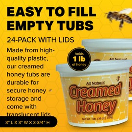 Mann Lake Premium Creamed Honey Tubs, Durable, Airtight Containers with Lids, Ideal for Creamed Honey Storage & Preservation, 24-Pack, 1 lb