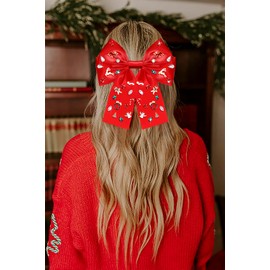 Christmas Hair Bows for Women Girls Christmas Tree Bows Reindeer Hair Bow Clips Jeweled Red Green Long Tail Satin Hair Ribbons Christmas Hair Accessories Xmas Holiday Outfits Gifts