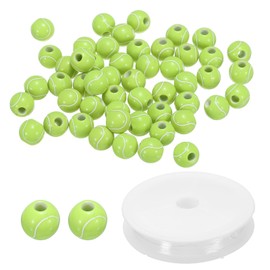 PATIKIL 12mm Acrylic Tennis Beads Bulk, 50 Pack Sports Ball Beads Round Sports Spacer Beads with 4.4 Yard Elastic Rope for DIY Crafts Bracelet Necklace Making, Green