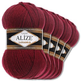 Alize 5 x 100 g Lanagold Wool | 53 Selection | Knitting Crochet Wool (57 | Bordeaux)