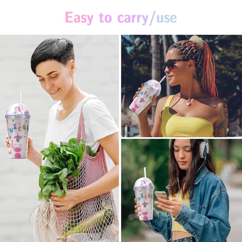 Forreen Cup with Straw and Lid, 450 ml Plastic Cup,