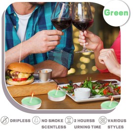 Tea Candles Swgraromlick 50 PCS Unscented Smokeless Tealight with Cotton Wick for Home Poo Wedding Christmas Shabbat 2 Hour Burn Time (Green)