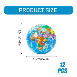 Wekuw Pack of 12 Anti-Stress Toy Balls, Globe Pattern Stress Ball, Squishy Ball Globe for Stress Relief, Stress Relief Toy for Children, Adults, Party Bags, Party Favours, Children's Birthday Party