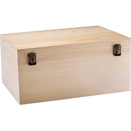 GADGETWIZ Large Wooden Box - 14" x 10" x 6.5" - Unfinished Pine Wood Box for Crafts, Storage, Keepsakes & Memory - Hinged Lid