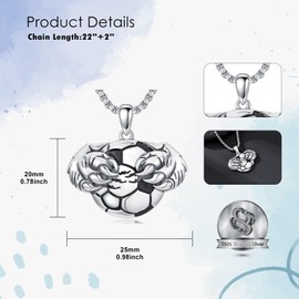 SIMONLY Bear Claw Football Necklace for Men 925 Sterling Silver Bear Claw Pendant Soccer Necklace Football Jewelry Christmas Father Day Gift for Sports Lovers