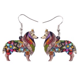 BONSNY Dog Collection Border ROUGH COLLIE Statement Acrylic Pop-Art Long Drop Dangle Women Earrings (Brown)